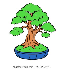 Illustration of a Bonsai Tree in Elegant Form Perfect for zen themes, nature designs, and decorative projects