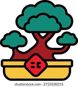 Abbildung eines Bonsai-Baums in einer bearbeitbaren Linie mit ausgefüllter Linie