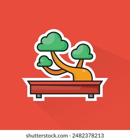 Illustration of Bonsai Tree in Flat Design