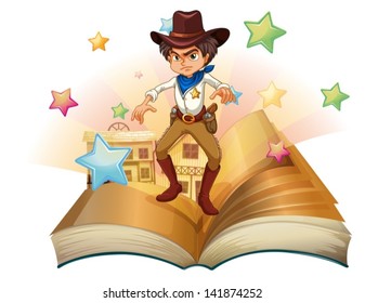 Illustration of a book with a cowboy and stars on a white background