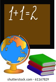 illustration book globe and board on white background