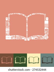 illustration of the book with icons composition