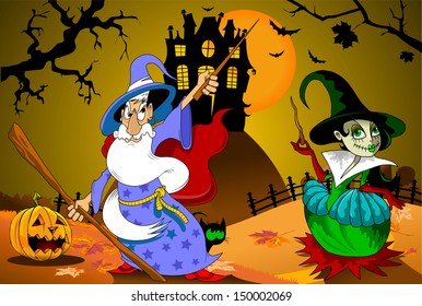 Illustration of a book with an image of a castle and a magician on a black background; 