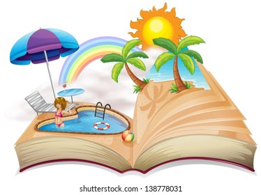 Illustration of a book with an image of a pool on a white background
