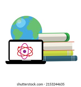 ilustración, libro, laptop aprender el mundo sobre un fondo blanco