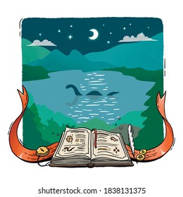 Illustration book the legend of the loch ness monster