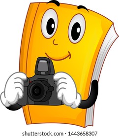 Illustration of a Book Mascot Holding a Camera for Photography