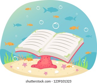 Illustration of a Book On Top of a Coral Under Water