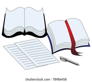 illustration of the book paper and handle on white background