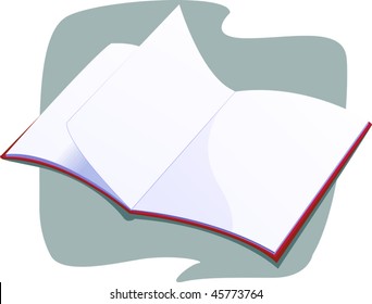 Illustration of book with paper work	
