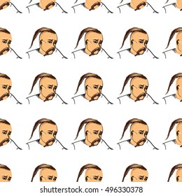 Illustration for the book. Seamless pattern. The head of the Cossack. Portrait of a Cossack.