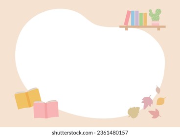 Illustration of a book shelf with books and autumn leaves on it