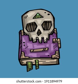 Illustration of a book with a skull on top