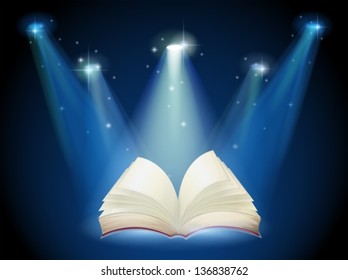 Ilustración de un libro con focos