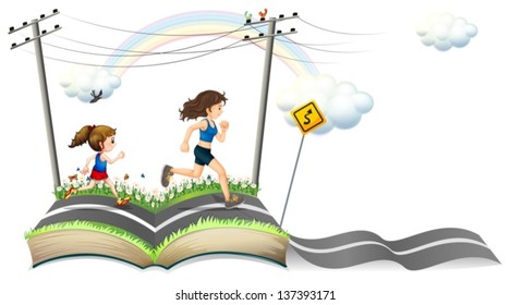 Illustration of a book with a story of the narrow road on a white background