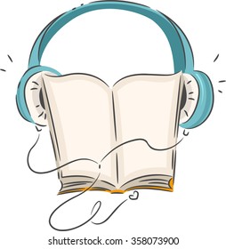 Illustration of a Book Wearing Blue Headphones