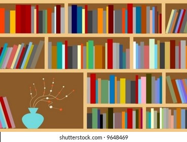 illustration bookcase library furniture vector book flower