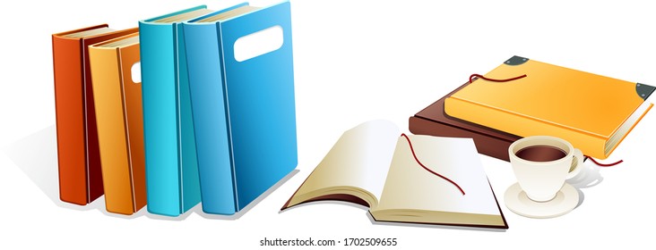 Illustration of books with coffee, with white background vector