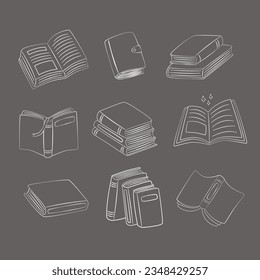 Illustration of books in different position line art vector