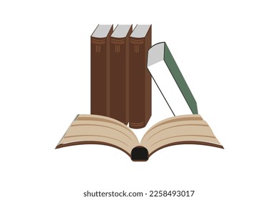 Illustration of books and stand, pile of textbooks for education. Collection of literature, dictionary, encyclopedia, planner with bookmarks. the concept of education or learning etc.