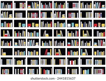 Illustration of a bookshelf filled with many books