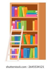 Ilustração de Livraria com Muitos Livros Coloridos e Escada