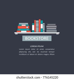 Illustration with bookshelf and text, hand drawn backdrop vector. Collection of books, colorful background design. Stack of books on shelf. Time to read, decorative poster design