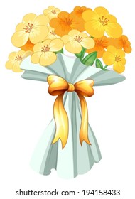 Illustration of a boquet of flowers with a ribbon on a white background