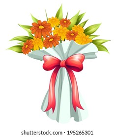 Illustration of a boquet of yellow and orange flowers on a white background