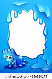 Illustration of a border with a blue monster facing the ground