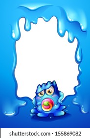 Illustration of a border design with a baby monster with a pacifier