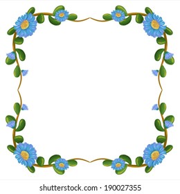 Illustration of a border design with blue flowers on a white background