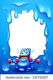 Illustration of a border design with a blue monster exercising