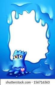 Illustration of a border design with a blue monster with a heart