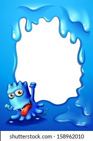Illustration of a border design with a cheerful blue monster