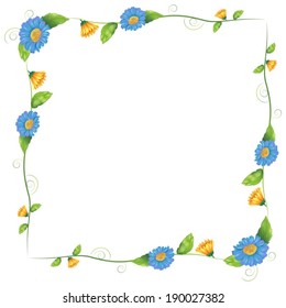 Illustration of a border design made of flowering plants on a white background