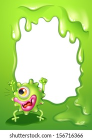Ilustración de un diseño de borde con un monstruo verde muy feliz