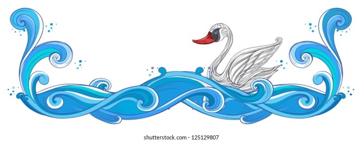 Illustration of a border with a swan on a white background