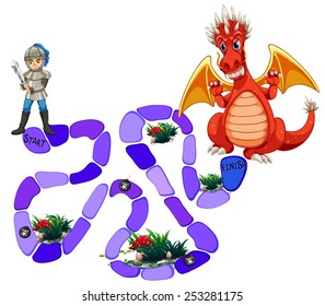 Illustration of a bordgame with a knight and a dragon