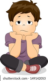 Illustration of a Bored Boy with His Chin Resting on His Hands