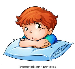 Illustration of a bored boy on pillow