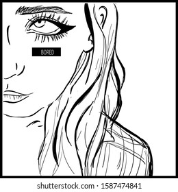 Illustration Of Bored Girl Eye Roll 