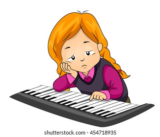 Illustration of a Bored Girl Playing with the Piano