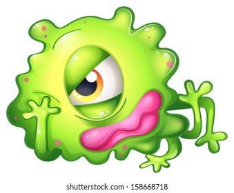 Illustration of a bored green one-eyed monster on a white background