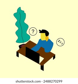 ILLUSTRATION OF A BORED PERSON IN THE OFFICE. FLAT ILLUSTRATION, VECTOR
