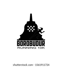 Illustration Borobudur temple sign temple statue with running event logo design vector art