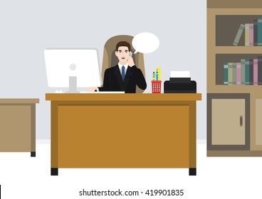 An illustration of a boss answer the phone.