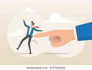 An illustration of boss finger nudge businessman employee. Nudge theory, reminder or guidance to encourage people to make decision or improve behaviour, effective way for personal improvement concept