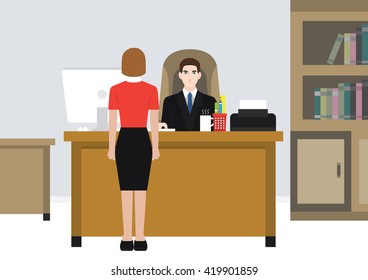 An Illustration Of A Boss Talking With His Employee.