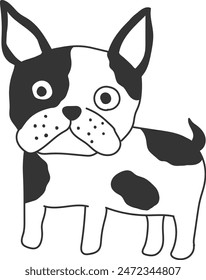 An illustration of a boston terrier with distinctive hand drawn lines